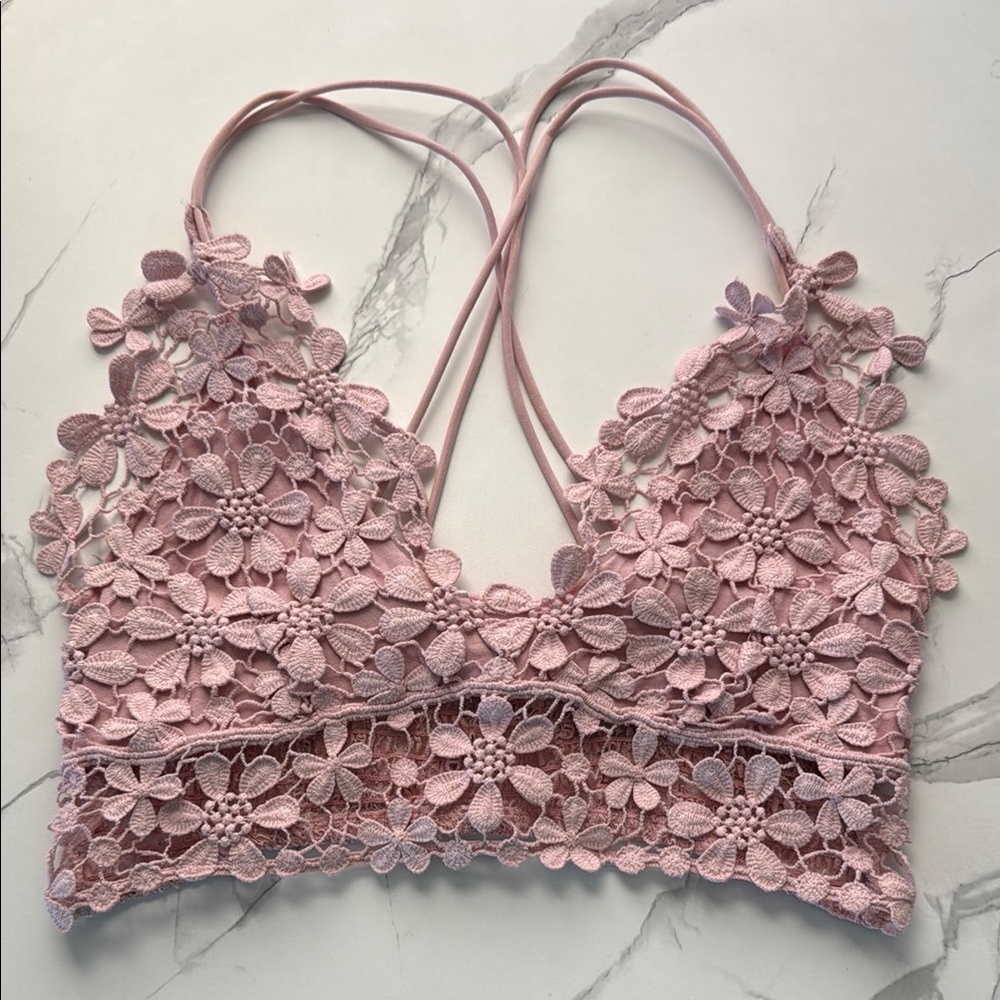 Free People Miss Dazie Crochet Lace Bralette Light Pink
